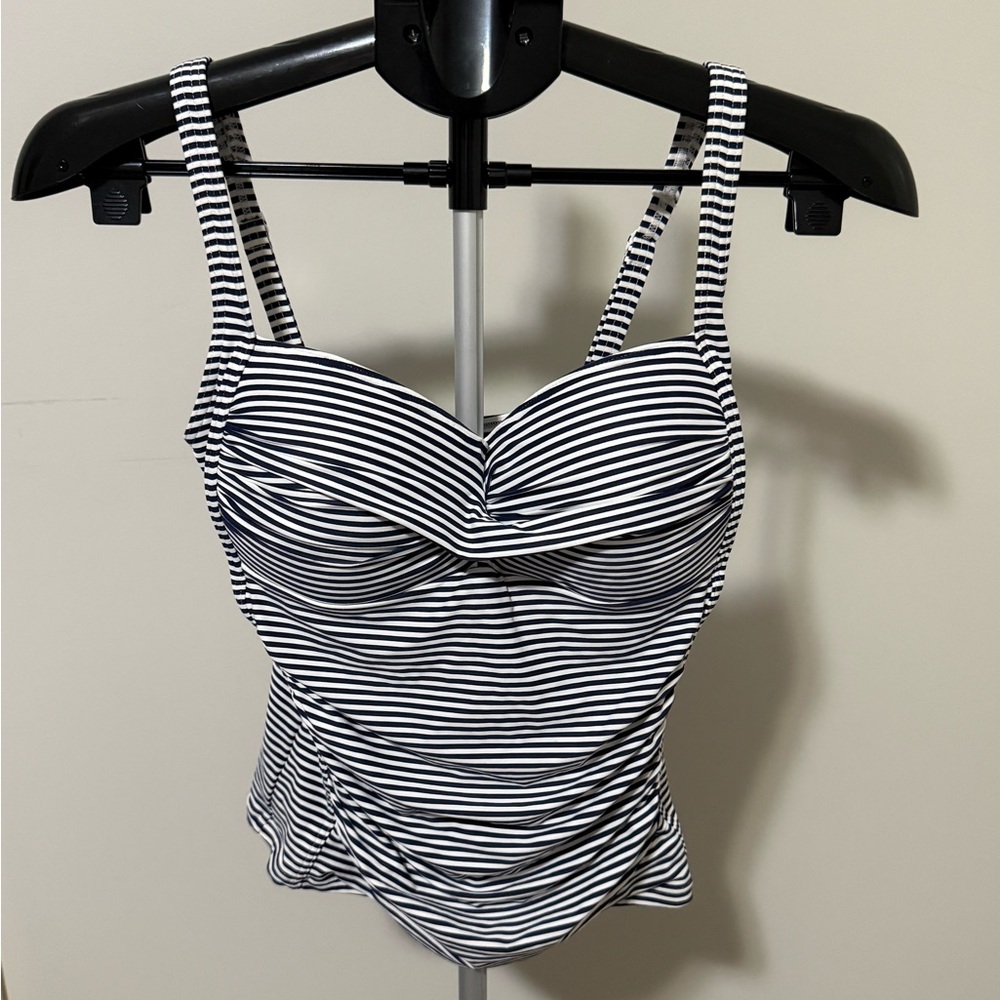 Bond-Eye Australia Striped Tankini Swim Top Women’s Size 8 Navy White Padded